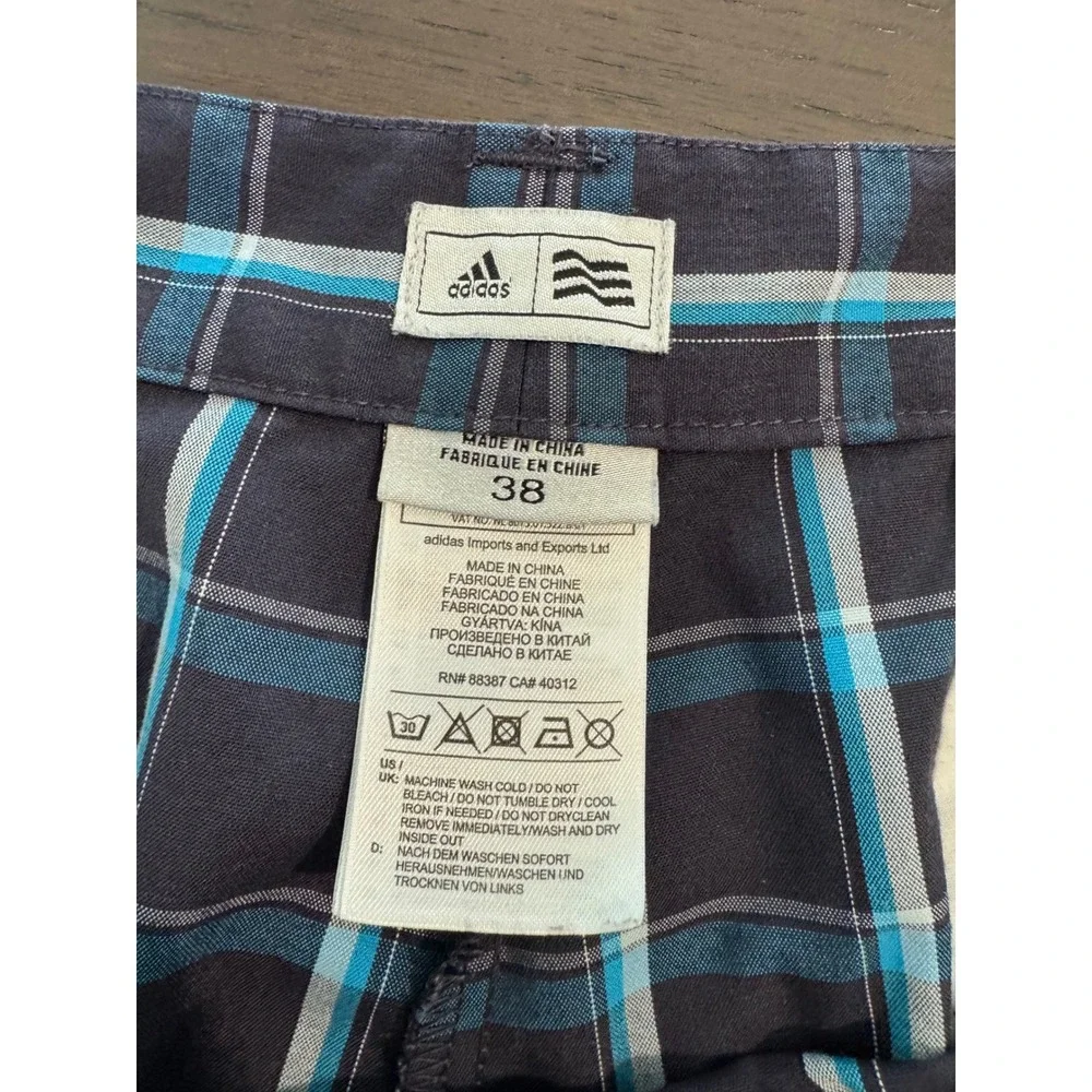 Adidas Golf Plaid Performance Shorts Mens 38 Navy Blue Teal athletic‎